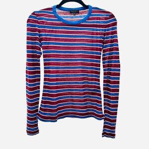 Rag & Bone Avery Red and Blue Rugby Striped Top Size XXS